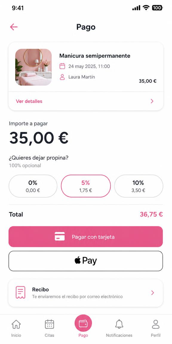 Pagos en la app y propinas